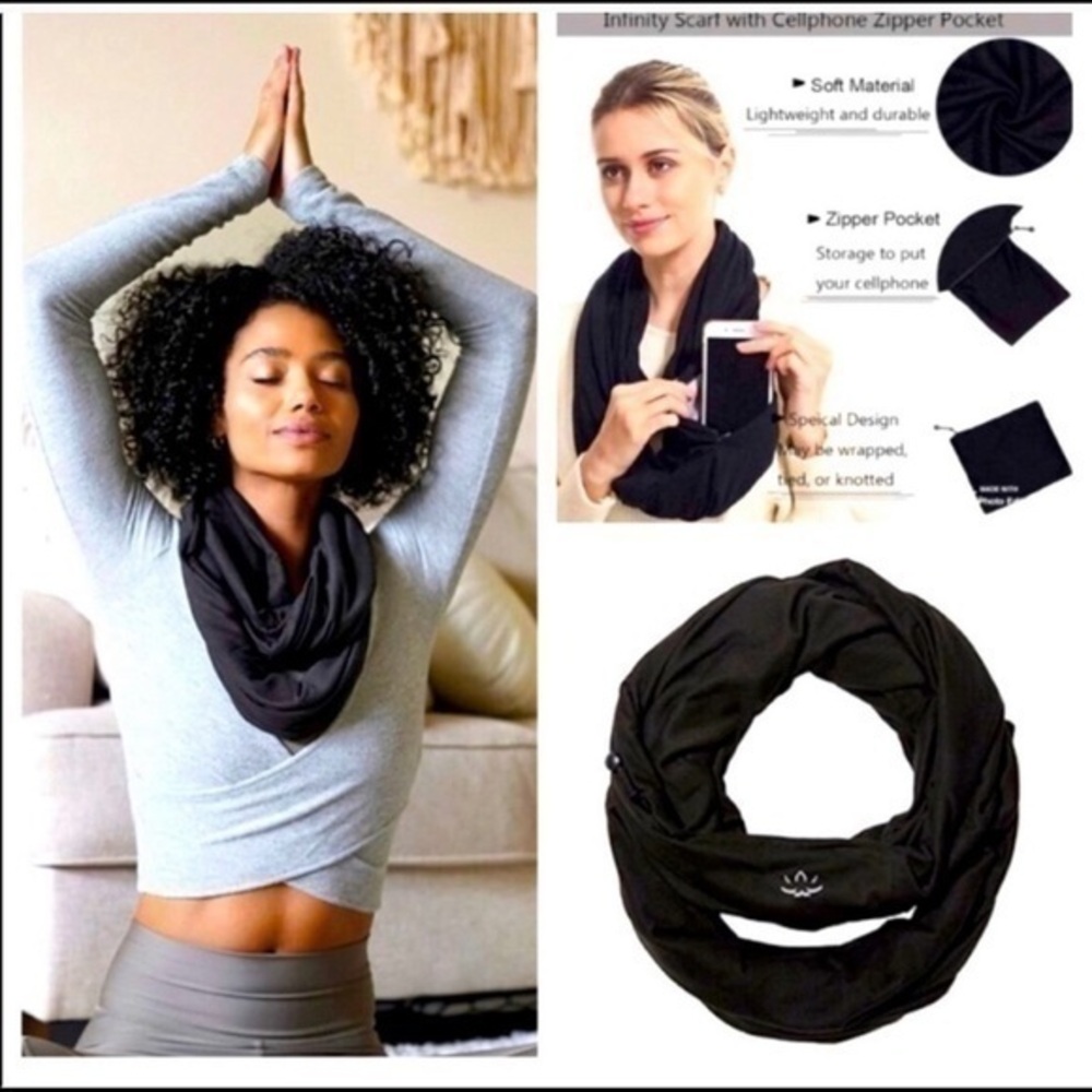 NWT Beyond Yoga Black Infinity Pocket Scarf